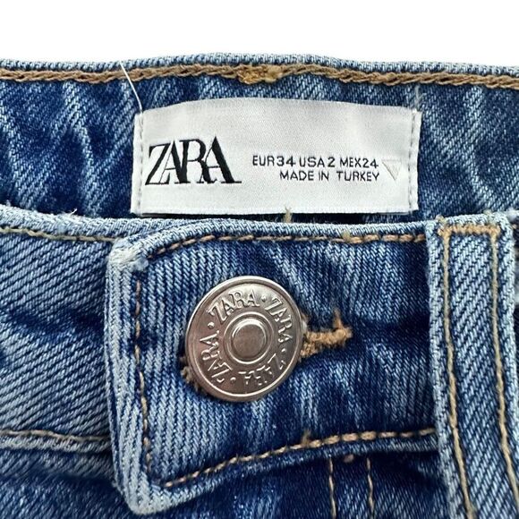 Zara High Rise Raw Hem Slim Leg Jeans size 2 - Picture 3 of 4